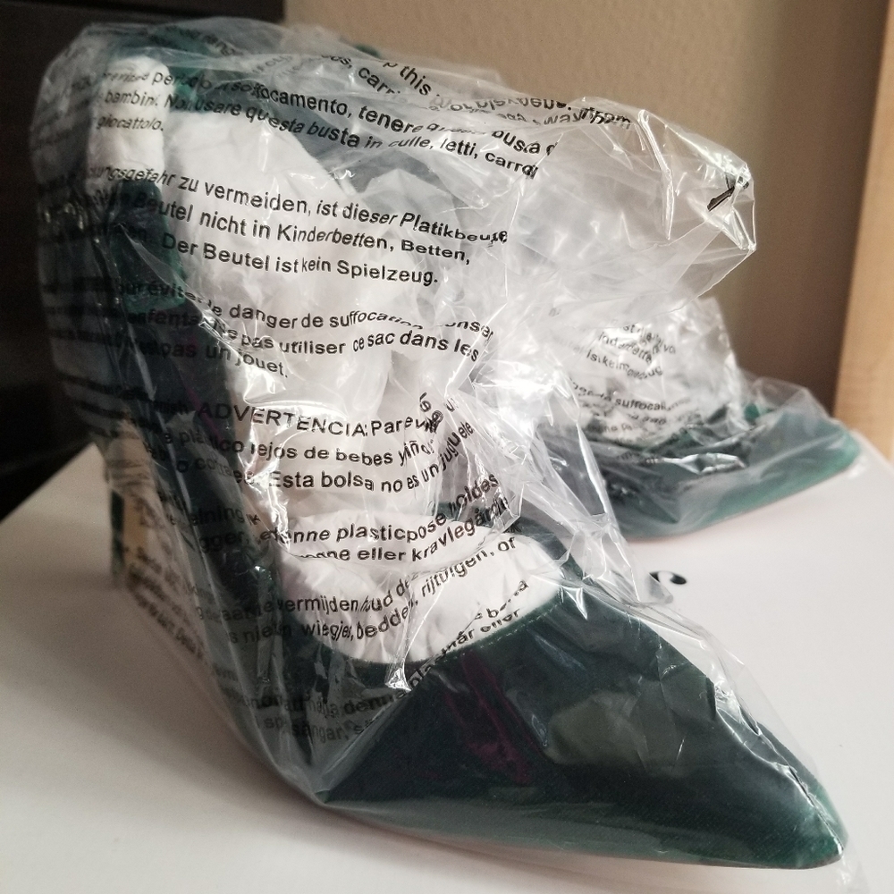 Emerald green velvet heels